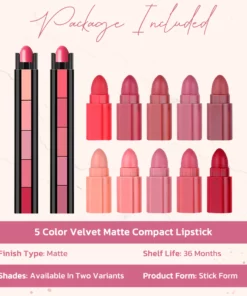 5 Color Velvet Matte Compact Lipstick