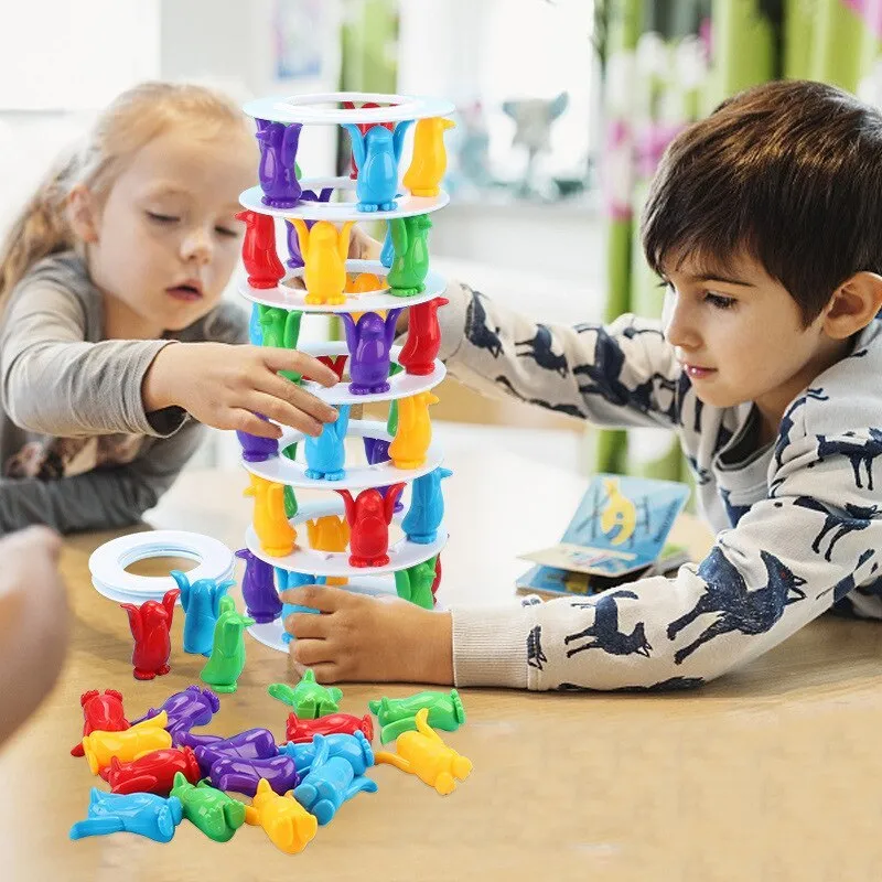 Penguin Tower Collapse Balance Toy