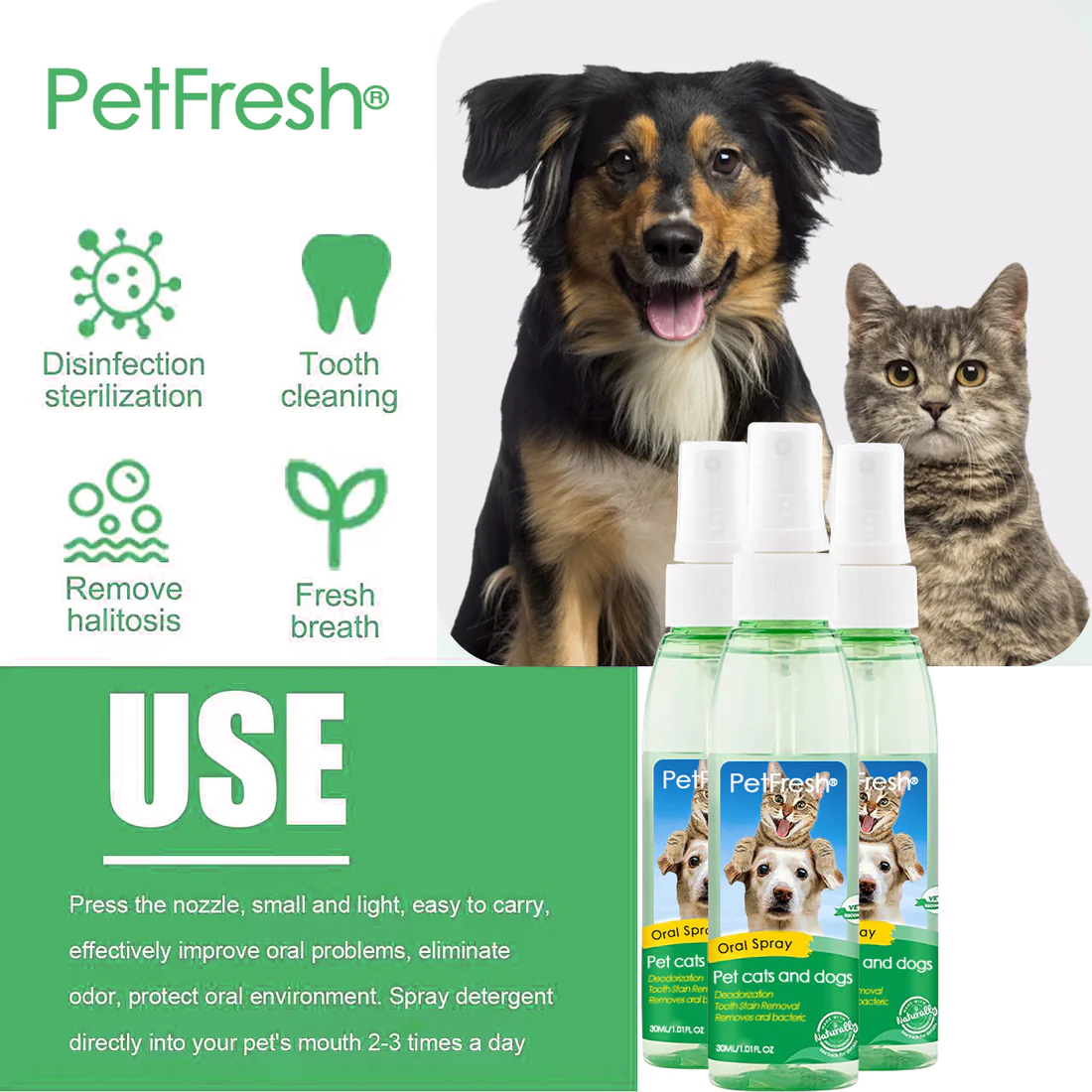 PetFreshŽ Teeth Cleaning Spray for Dogs & Cats, Eliminate Bad Breath, Targets Tartar & Plaque, Without Brushing