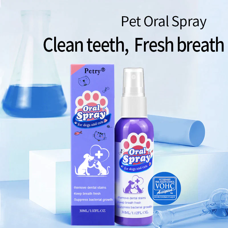 PetryŽ Teeth Cleaning Spray for Dogs & Cats, Eliminate Bad Breath, Targets Tartar & Plaque, Without Brushing