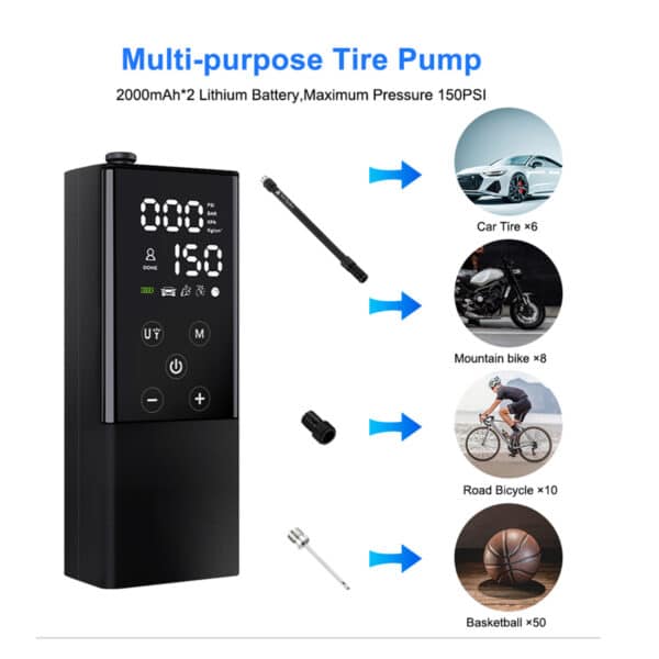 Portable Touchscreen Electric Cordless Tire Inflator