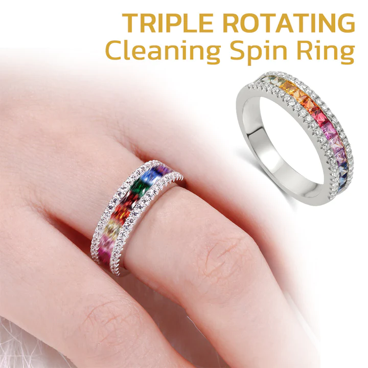 Oveallgo Calliope Rainbow Tourmaline Lymphvital Spin Ring