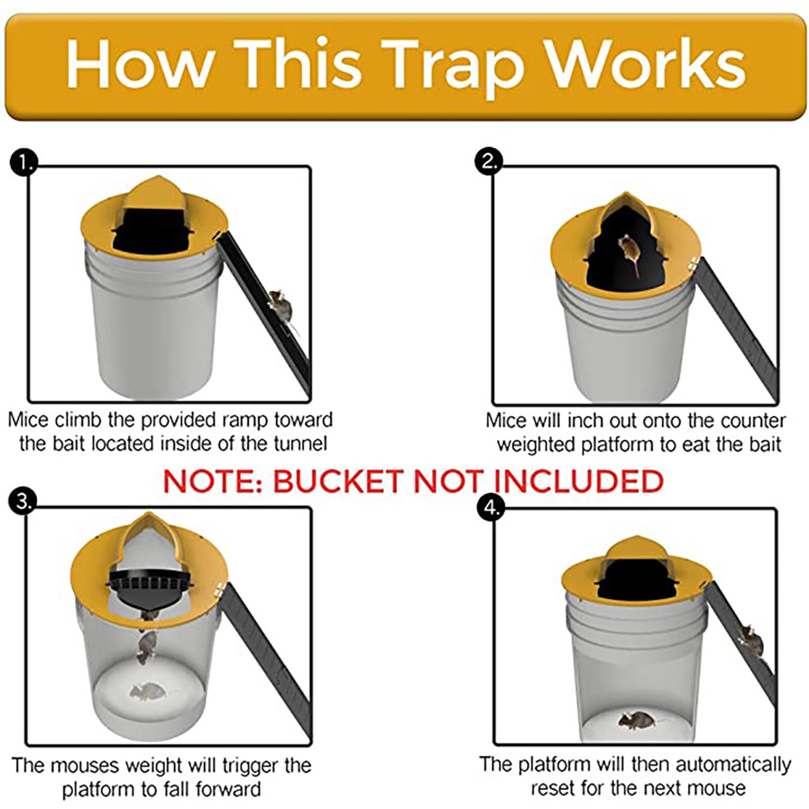 Plastic Flip N Slide Bucket Mouse Trap