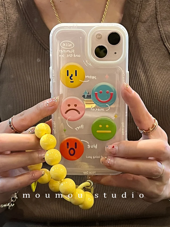 Creative Flip Mirror Colorful Smiley Face Case Cover For iPhone