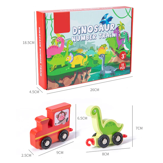 11pcs Wooden Dinosaur Trackless Trains