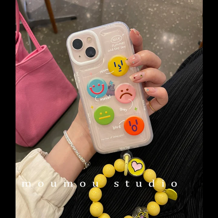 Creative Flip Mirror Colorful Smiley Face Case Cover For iPhone