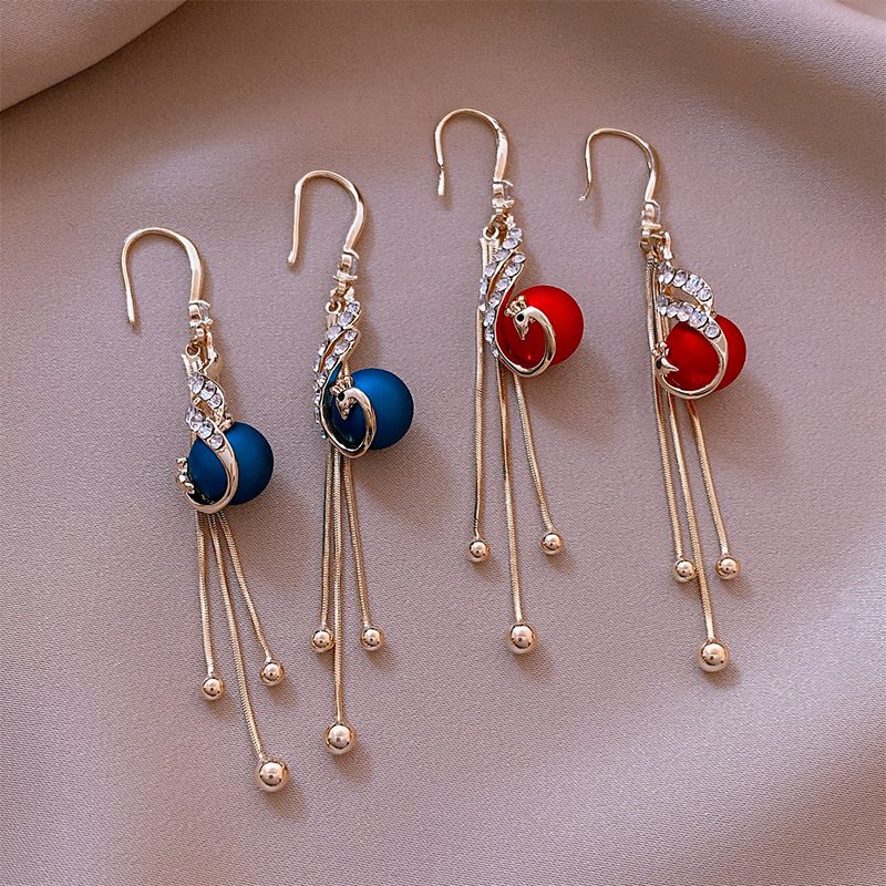 Golden Peacock Drop Earrings