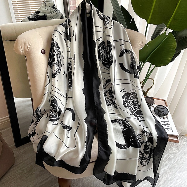 Silk Scarf With Flowers For Women