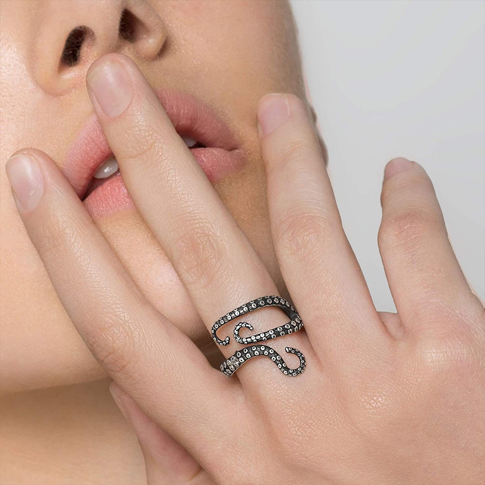 Silver Octopus Tentacle Ring