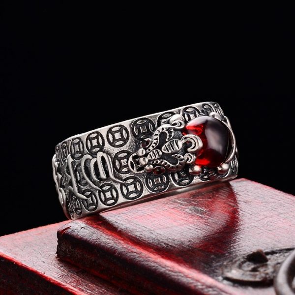 Silver Ruby Lucky Feng Shui Pixiu Ring