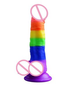 Soft Silicone Rainbow Dildo With Suction Cup