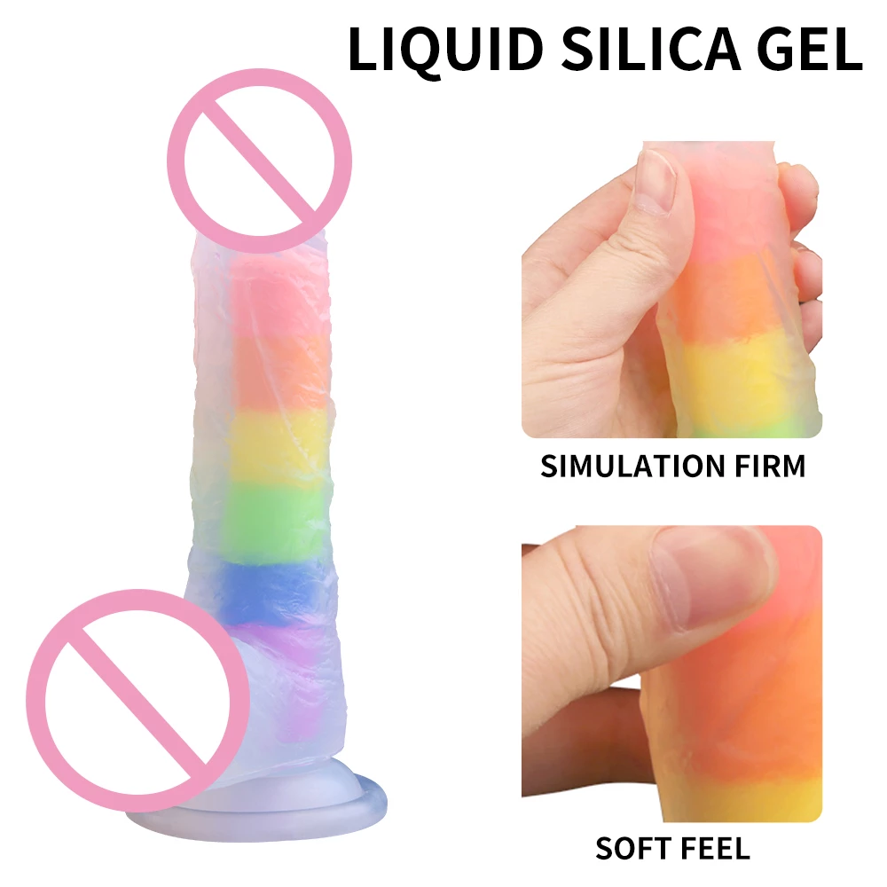 Soft Silicone Rainbow Dildo With Suction Cup