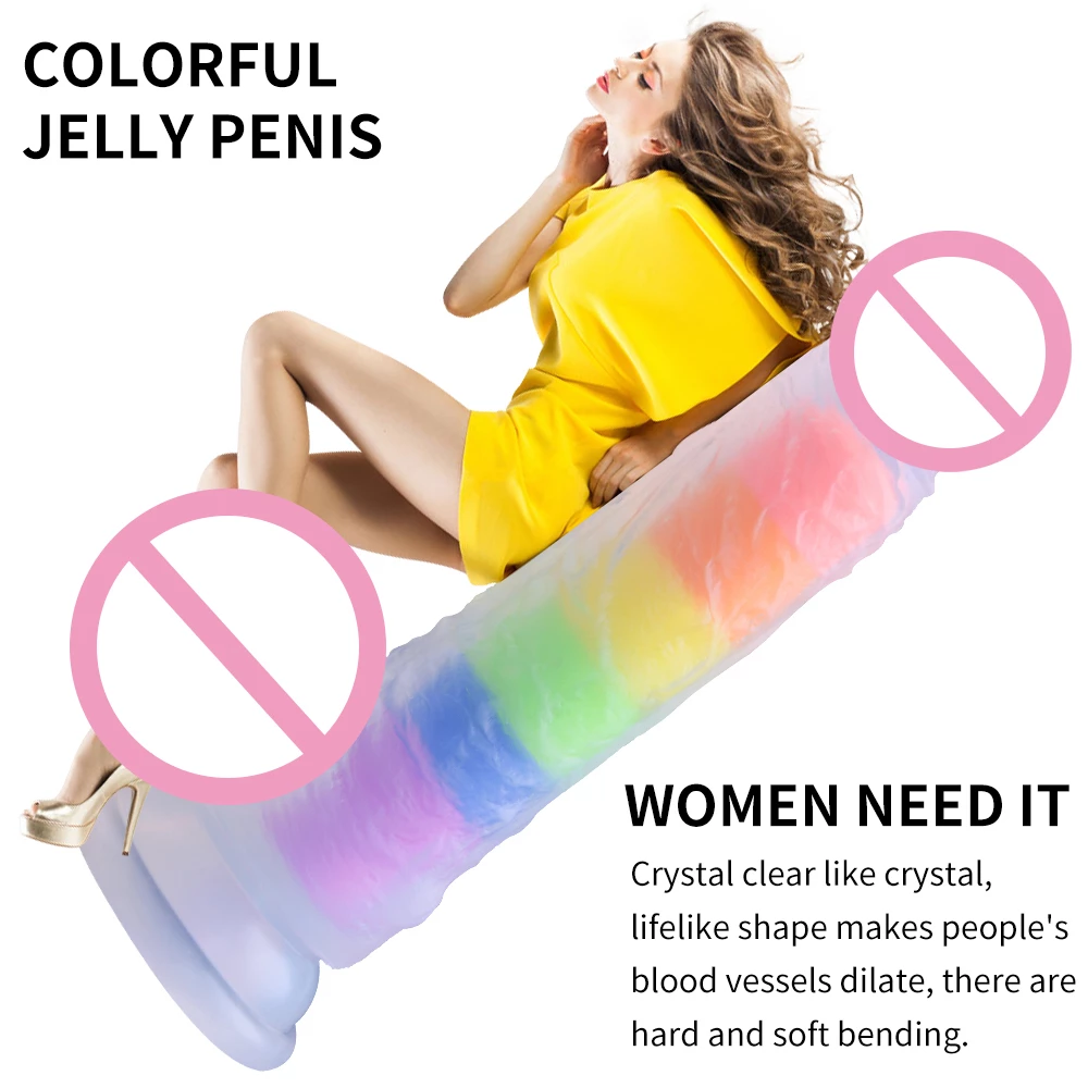 Soft Silicone Rainbow Dildo With Suction Cup