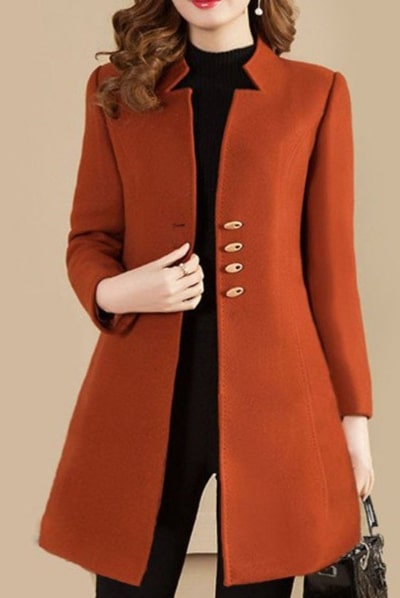 Solid Four Buttons Stand Collar Coat