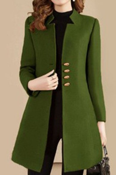 Solid Four Buttons Stand Collar Coat