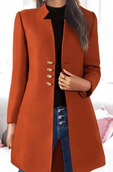 Solid Four Buttons Stand Collar Coat