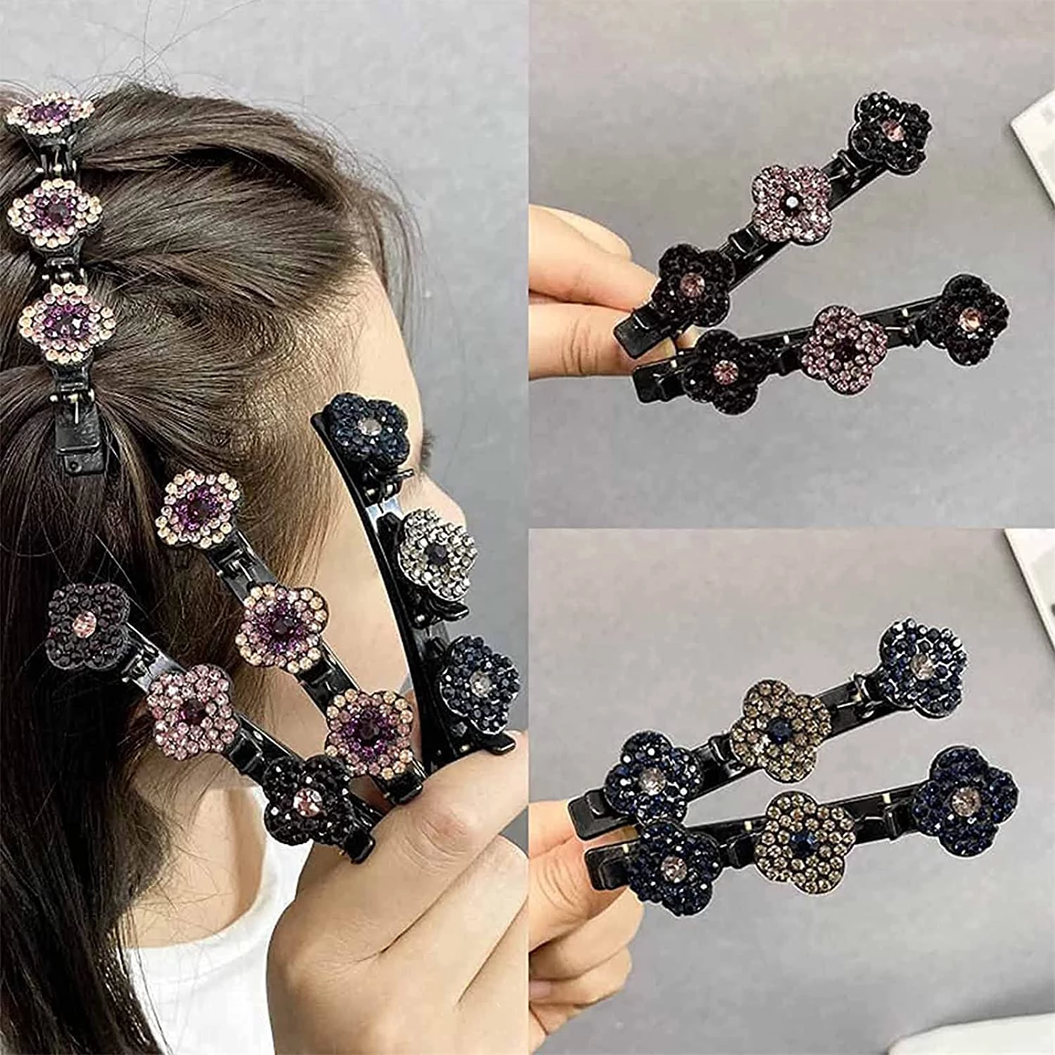 Sparkling Crystal Stone Braided Hair Clips