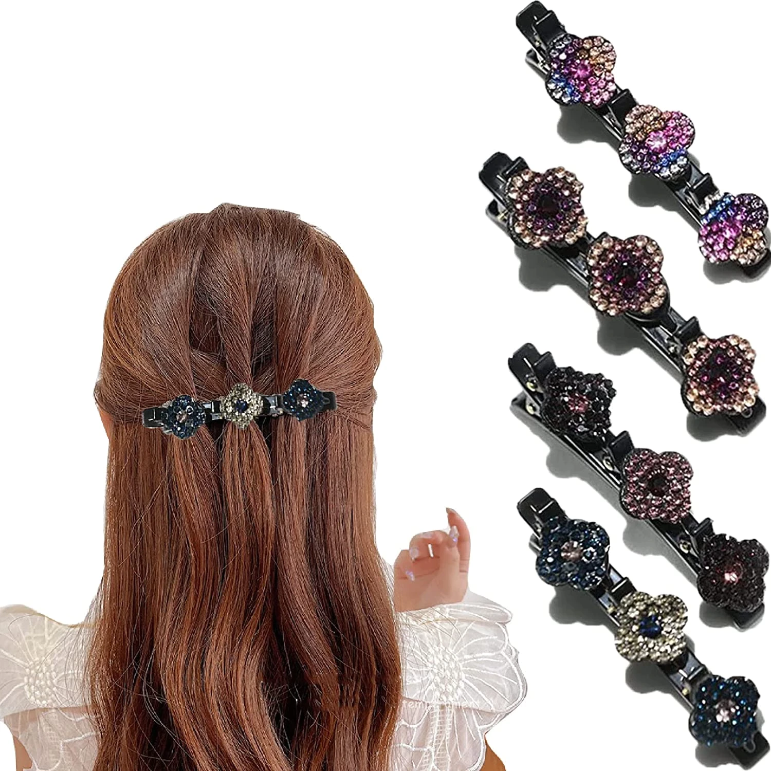 Sparkling Crystal Stone Braided Hair Clips