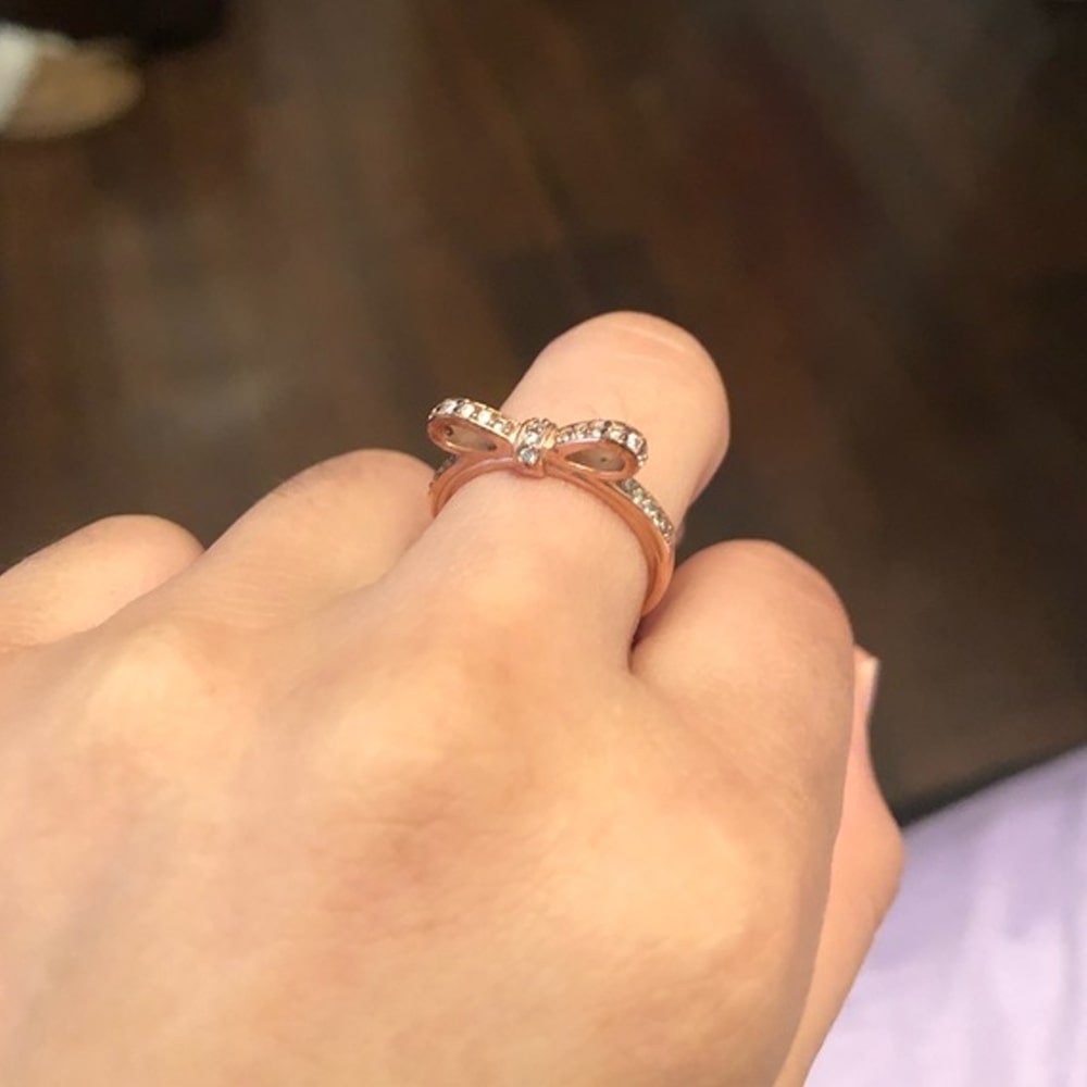 Sparkling Rose Gold Bow Ring