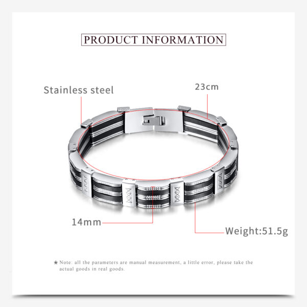 Luxury Black Silicone Stainless Steel Bracelet Men