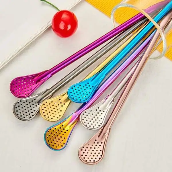 Stainless Steel Stirring Spoon With Filter Straw