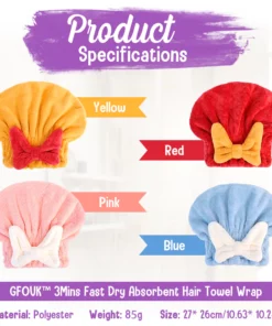 GFOUK 3Mins Fast Dry Absorbent Hair Towel Wrap