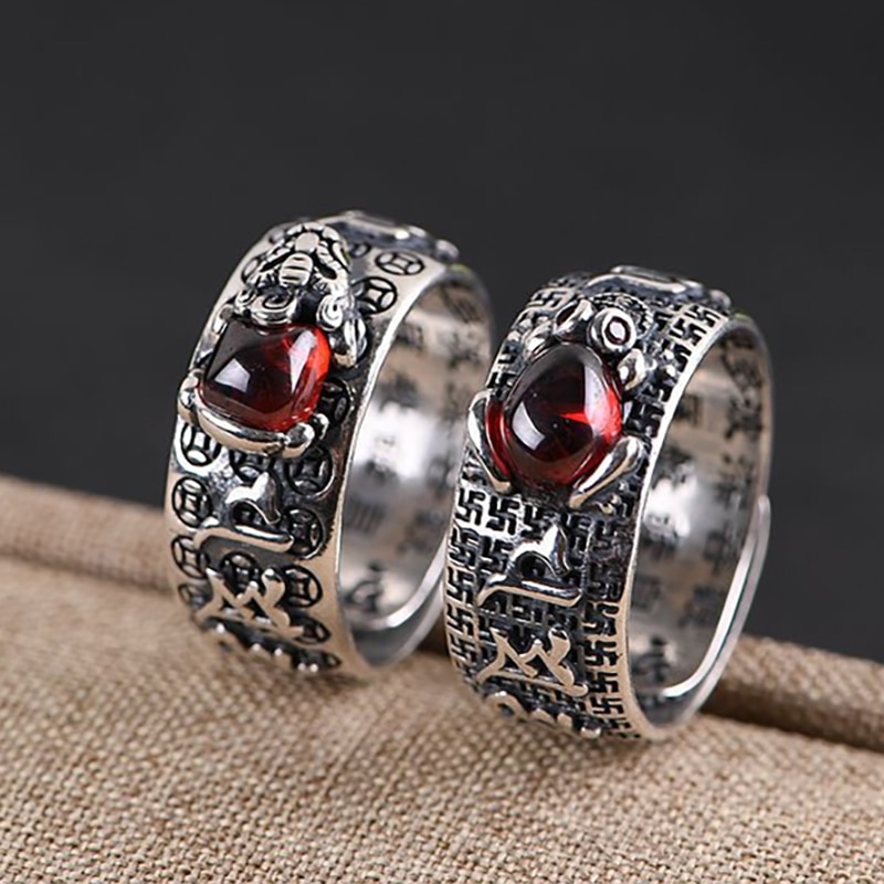 Silver Ruby Lucky Feng Shui Pixiu Ring