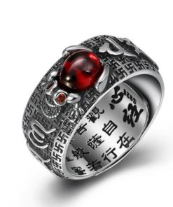 Silver Ruby Lucky Feng Shui Pixiu Ring