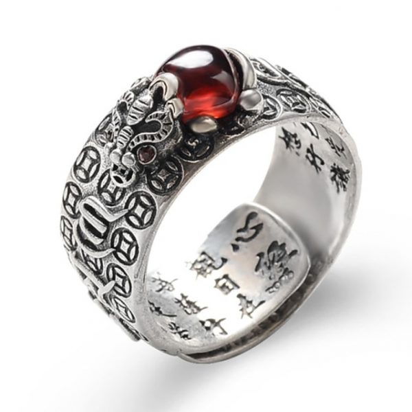 Silver Ruby Lucky Feng Shui Pixiu Ring