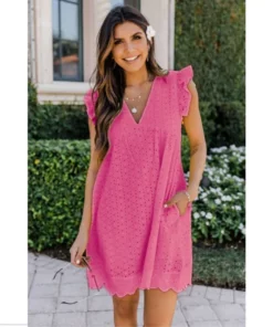 V-neck Summer Short Sleeve Lace Dress