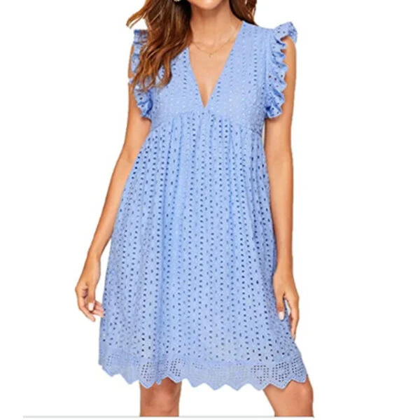 V-neck Summer Short Sleeve Lace Dress