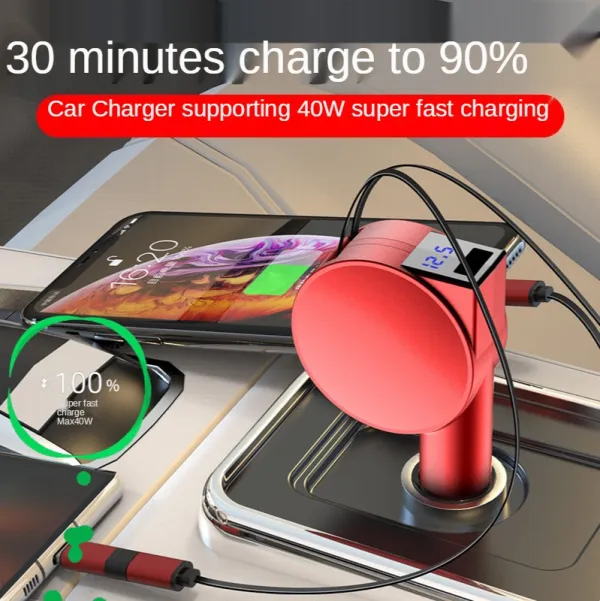 3-in-1 Retractable Fast Charging Car Adapter