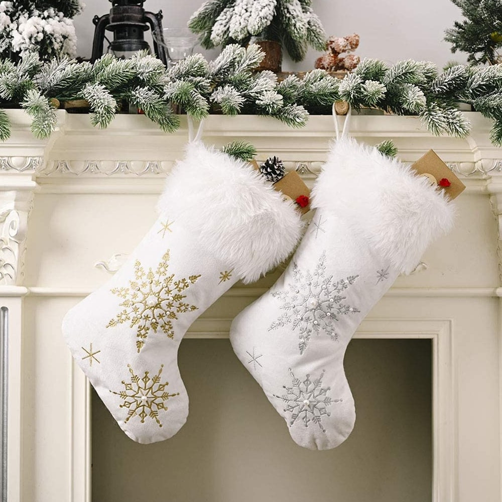 White Faux Fur Christmas Stocking