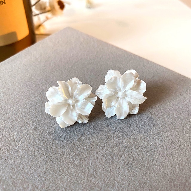 White Flower Peony Earrings For Women