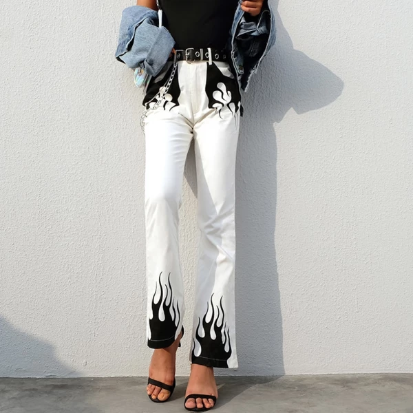 White and Black Flame Jeans