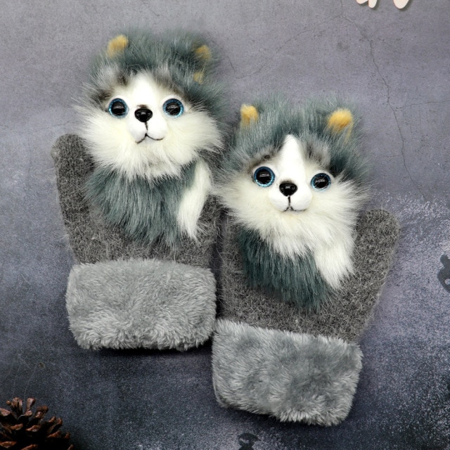 Hand-knitted Cartoon Animal Mittens