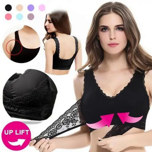 Wireless Front Cross Buckle Lace Lift Bra