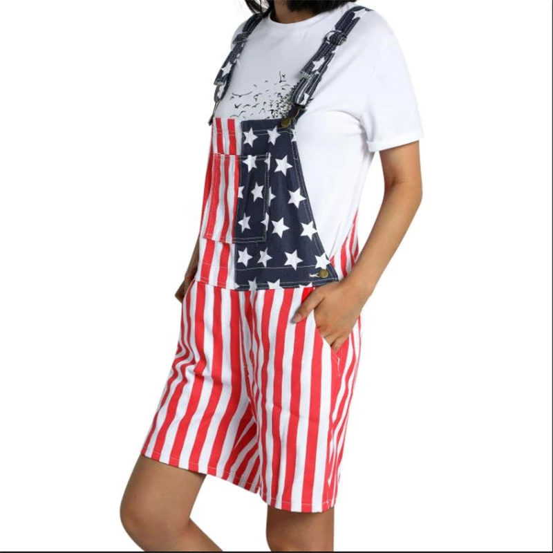 American Flag Overalls Shorts