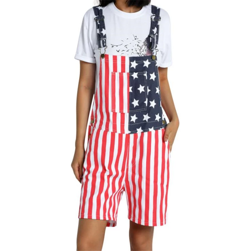 American Flag Overalls Shorts