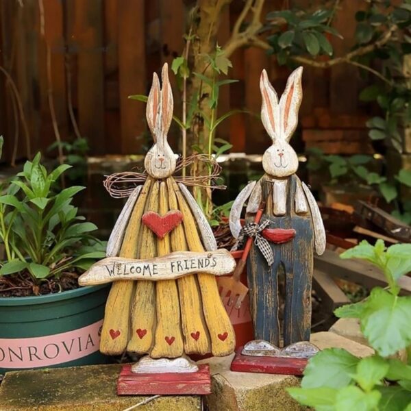 Wooden Retro Easter Bunny Outdoor Ornament