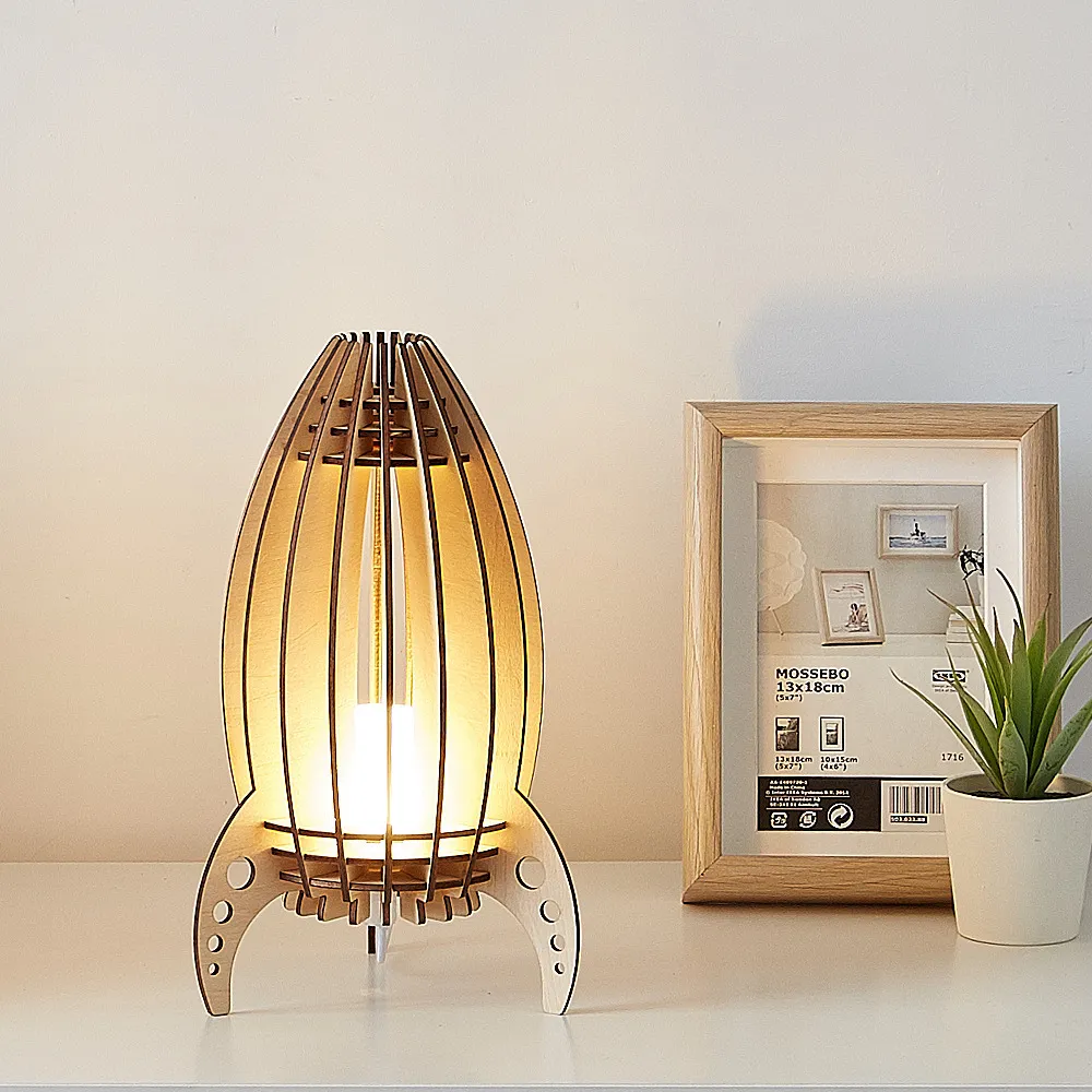 Wooden Space Rocket LED Bedside Lamp