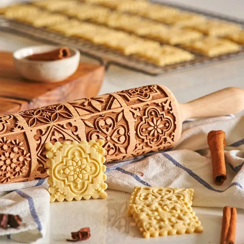 Wooden Square Embossed Rolling Pin