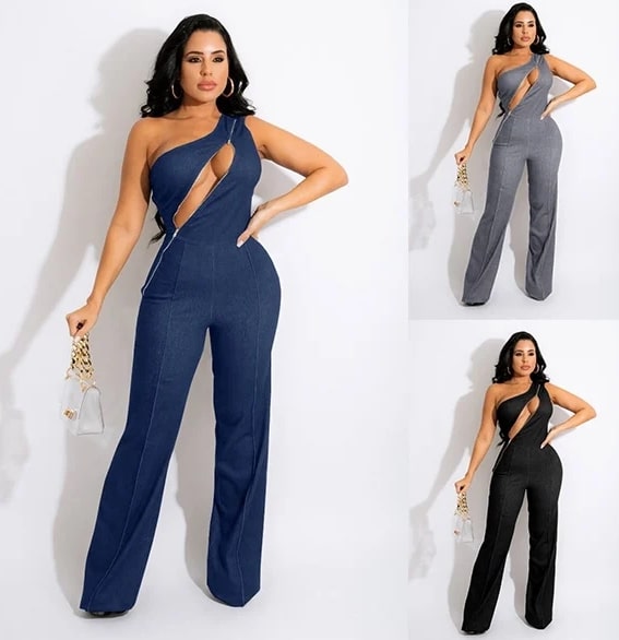 Zipper Detail Denim Jumpsuit