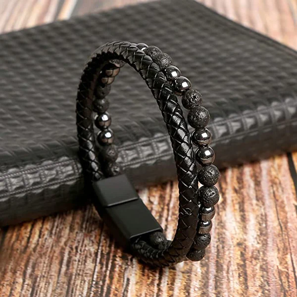 Human+ Pro Magnetic Buckle Natural Lava Volcanic Stone Beaded Bracelet