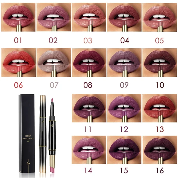 16 Color Long Lasting Lipstick + Lip Liner Combo