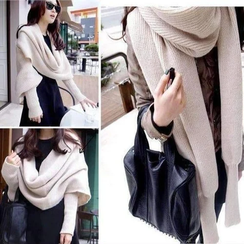 Trendy Knitted Sweater Scarf With Sleeves