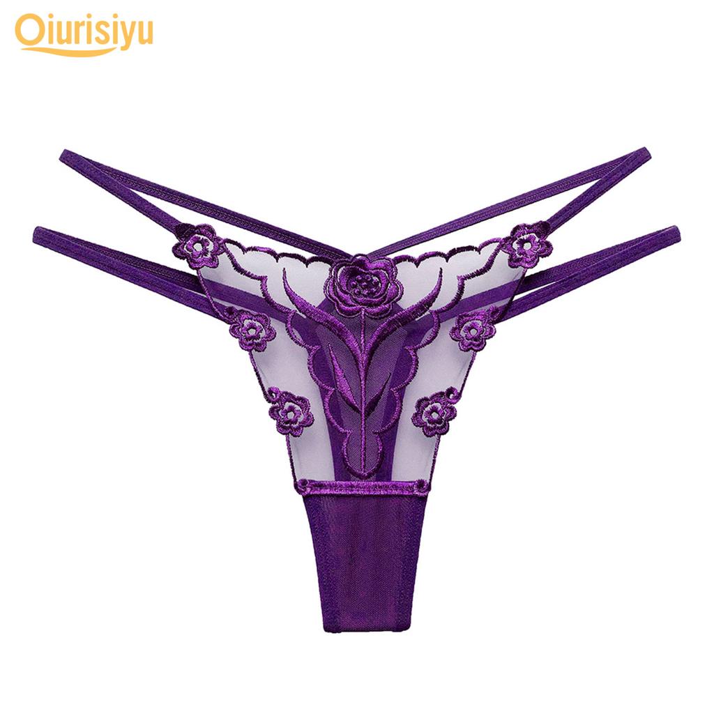 Transparent Hot Flower Embroidery Hollow Tulle G-String