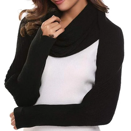 Trendy Knitted Sweater Scarf With Sleeves