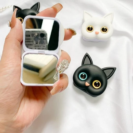 3D Cute Kitten Phone Holder With Mini Mirror