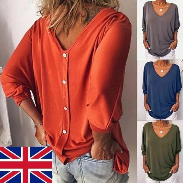 Button-Back Long Sleeve T Shirt